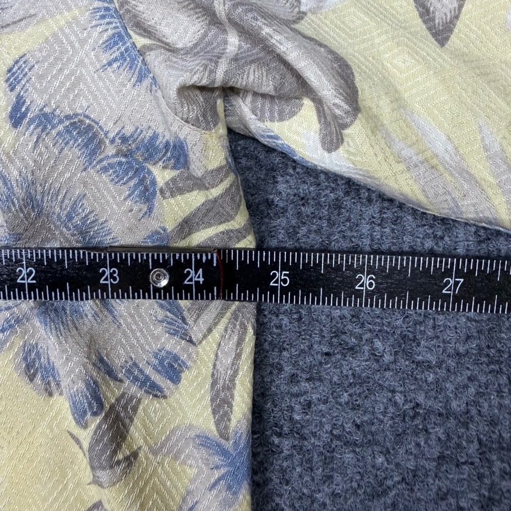 Bobby Chan Mens XL 100% Silk Floral Jacquard Short Sleeve Camp Shirt Yellow Blue - Picture 4 of 5